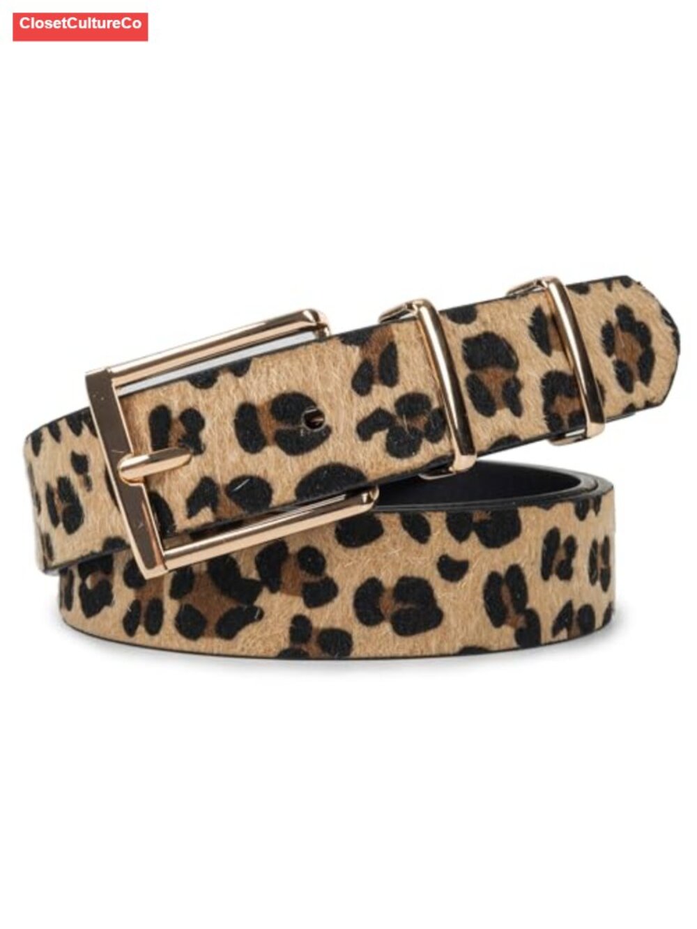 Leopard Print Waist Belt PU Leather Horsehair Square Buckle Jeans Dress